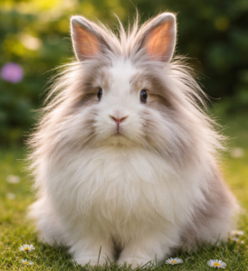Coniglio Lionhead nel giardino soleggiato 3